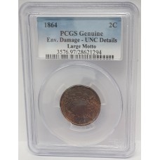 UNITED STATES OF AMERICA 1864 . TWO 2 CENTS COIN . PCGS SLABBED